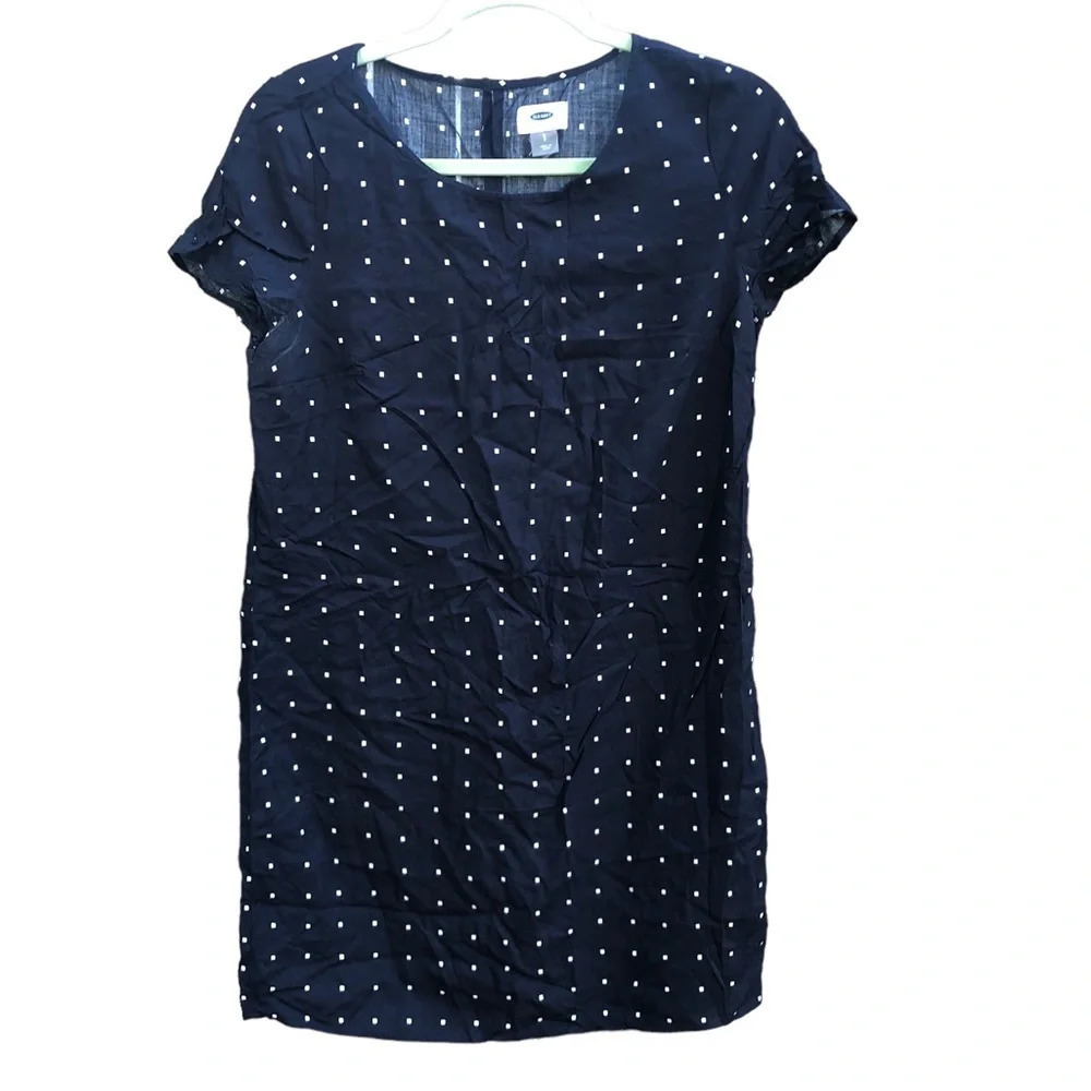 OLD NAVY NAVY BLACK DOT SHORT SLEEVE SHIFT DRESS